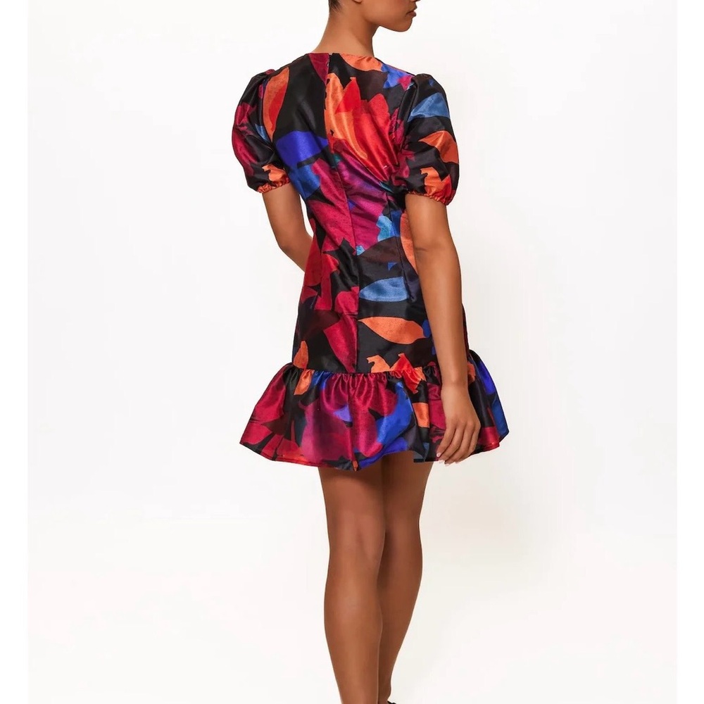Hutch Rayan Puff Sleeve Ruffle Mini Shift Dress Floral Xs Cocktail Formal View 2